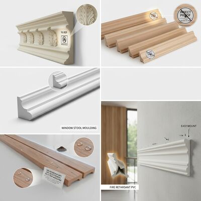 Durable Chair Rail Wood Moulding Scratch Resistant Wall Protection Trim Dining Room Hallway