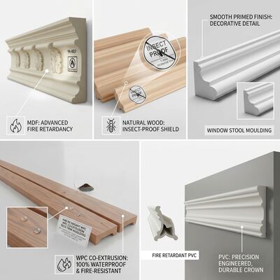 Flexible Wood Baseboard Moulding Kiln Dried Solid Timber Skirting Curved Wall Floor Transition