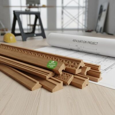 Wood Decorative Wooden Mouldings Ecofriendly Baseboard Made From Sustainably Sourced Wood Suitable for Renovation and Construction Projects