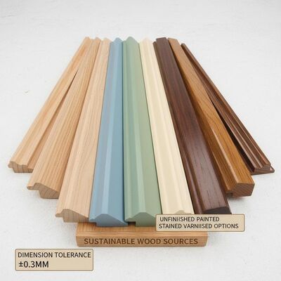 Dimension Tolerance ±0.3mm Decorative Wooden Mouldings Made From Sustainable Wood Sources Unfinished Painted Stained Varnished Options