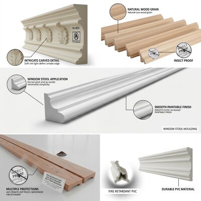 Durable Chair Rail Wood Moulding Scratch Resistant Wall Protection Trim Dining Room Hallway
