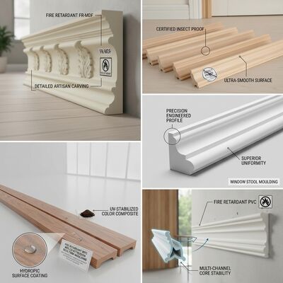 Elegant Window Casing Moulding Water-based Primed Wood Trim Window Frame Decoration Protection
