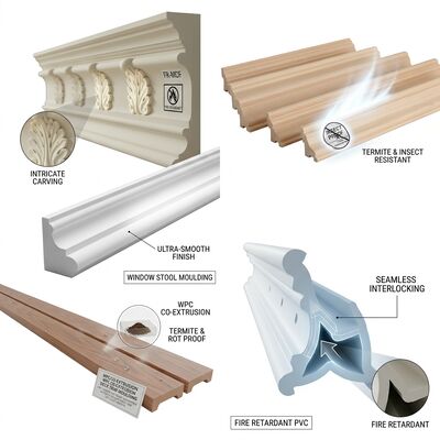 Ornamental Decorative Wooden Mouldings Smooth Sanded Texture Easy Installation Interior Wall Ceiling Trim
