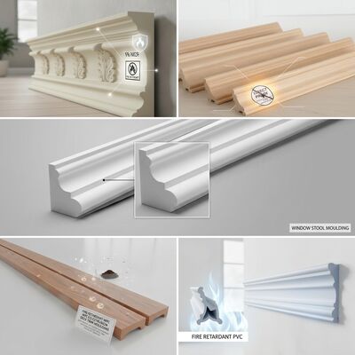 Ornamental Decorative Wooden Mouldings Smooth Sanded Texture Easy Installation Interior Wall Ceiling Trim